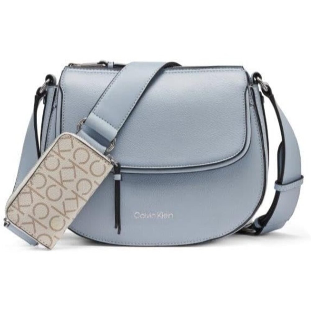 〽️Women's Dusty Blue Leather Inner Slip Pockets Adjustable Strap Crossbody Bag
